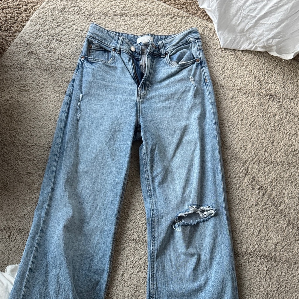 H&M Light Blue Distressed Straight Leg Jeans